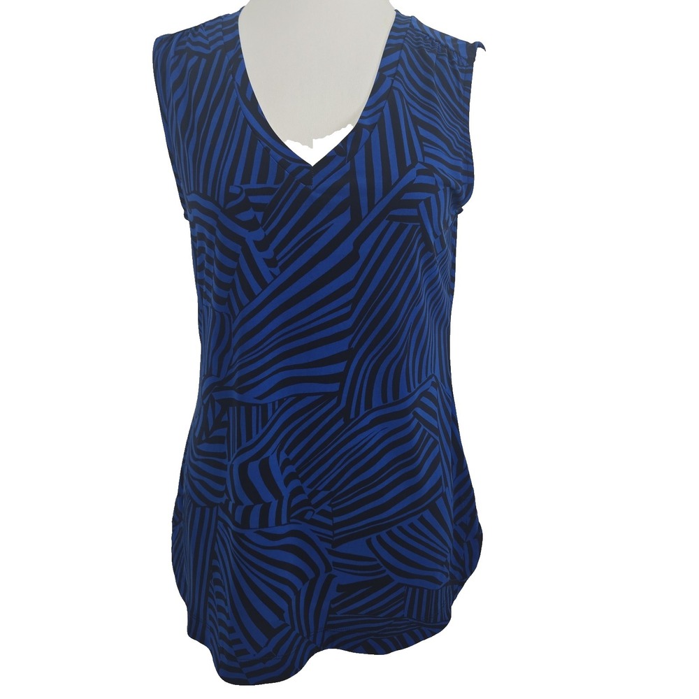 Banana Republic Blue & Black Geometric Women's M Medium Stretch Knit Top